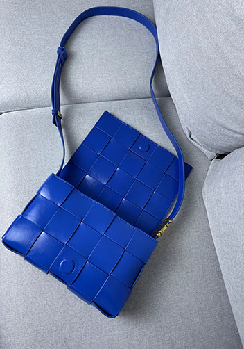 Mia Square Brushed Leather Hardware Shoulder Bag Cobalt