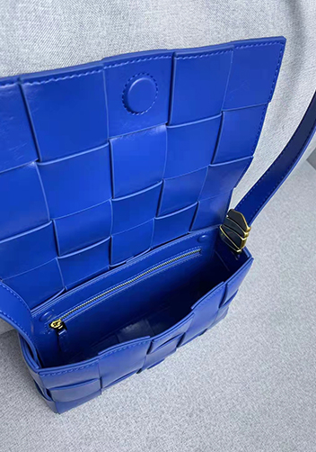Mia Square Brushed Leather Hardware Shoulder Bag Cobalt