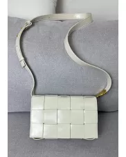 Mia Square Brushed Leather Hardware Shoulder Bag Cream