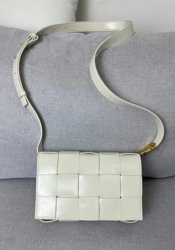Mia Square Brushed Leather Hardware Shoulder Bag Cream