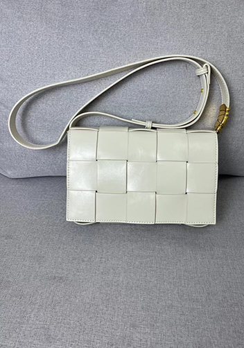 Mia Square Brushed Leather Hardware Shoulder Bag Cream