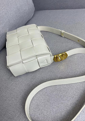 Mia Square Brushed Leather Hardware Shoulder Bag Cream