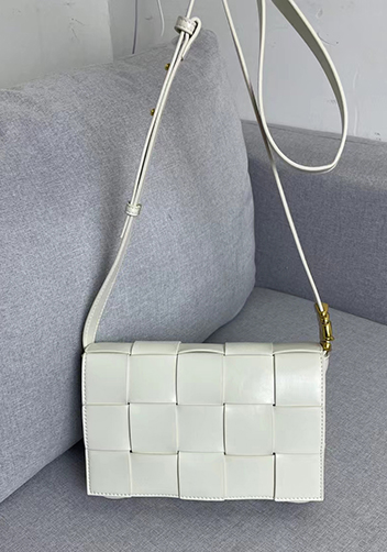 Mia Square Brushed Leather Hardware Shoulder Bag Cream