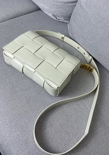 Mia Square Brushed Leather Hardware Shoulder Bag Cream