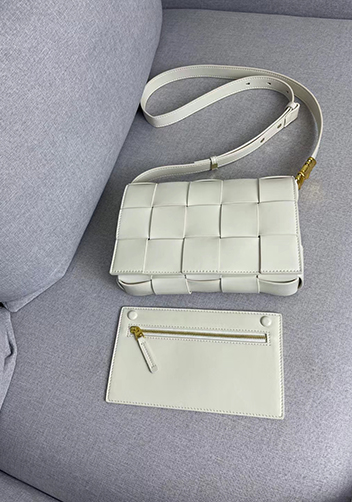 Mia Square Brushed Leather Hardware Shoulder Bag Cream