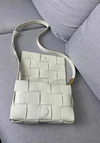 Mia Square Brushed Leather Hardware Shoulder Bag Cream