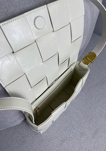 Mia Square Brushed Leather Hardware Shoulder Bag Cream