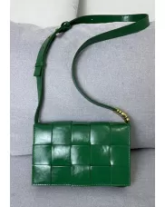 Mia Square Brushed Leather Hardware Shoulder Bag Green Parakeet