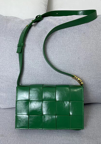 Mia Square Brushed Leather Hardware Shoulder Bag Green Parakeet