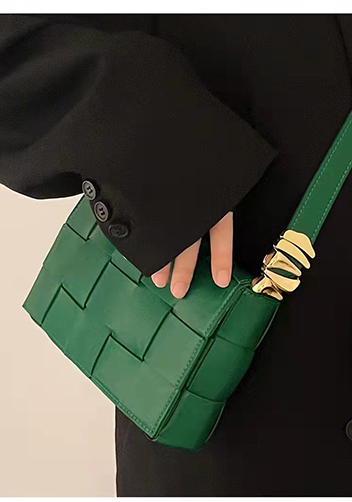 Mia Square Brushed Leather Hardware Shoulder Bag Green Parakeet