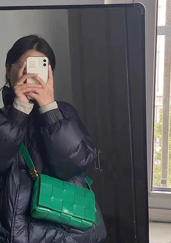 Mia Square Brushed Leather Hardware Shoulder Bag Green Parakeet