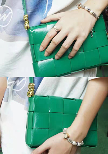 Mia Square Brushed Leather Hardware Shoulder Bag Green Parakeet
