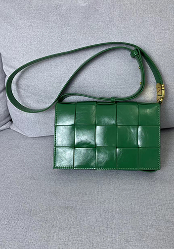 Mia Square Brushed Leather Hardware Shoulder Bag Green Parakeet