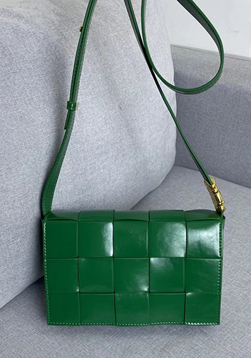 Mia Square Brushed Leather Hardware Shoulder Bag Green Parakeet