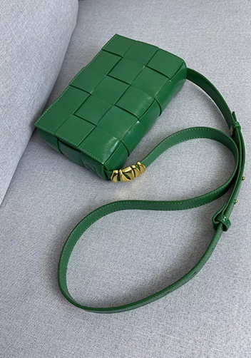 Mia Square Brushed Leather Hardware Shoulder Bag Green Parakeet