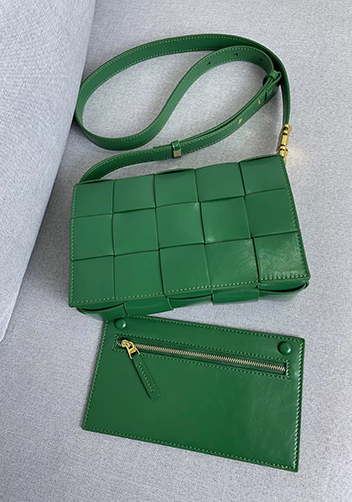 Mia Square Brushed Leather Hardware Shoulder Bag Green Parakeet