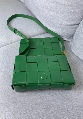 Mia Square Brushed Leather Hardware Shoulder Bag Green Parakeet