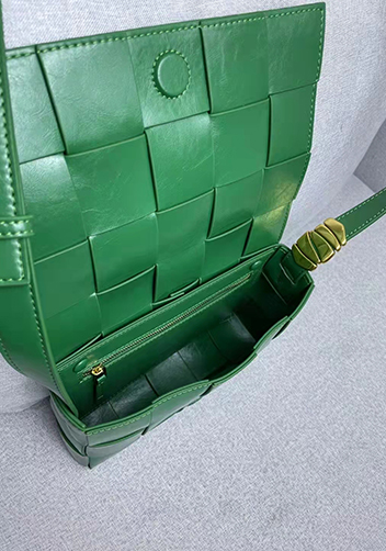 Mia Square Brushed Leather Hardware Shoulder Bag Green Parakeet