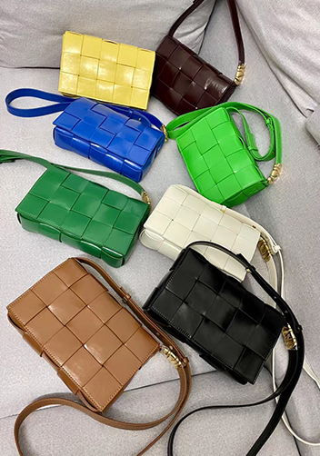 Mia Square Brushed Leather Hardware Shoulder Bag Yellow
