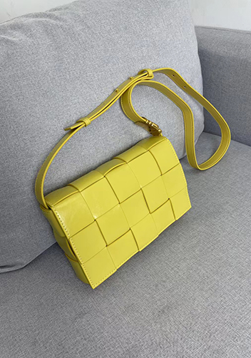 Mia Square Brushed Leather Hardware Shoulder Bag Yellow