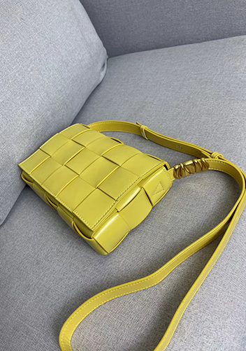 Mia Square Brushed Leather Hardware Shoulder Bag Yellow