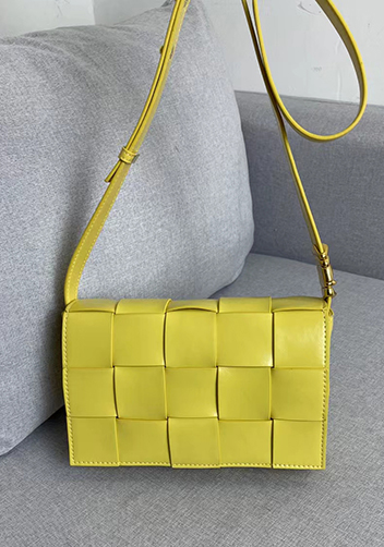 Mia Square Brushed Leather Hardware Shoulder Bag Yellow