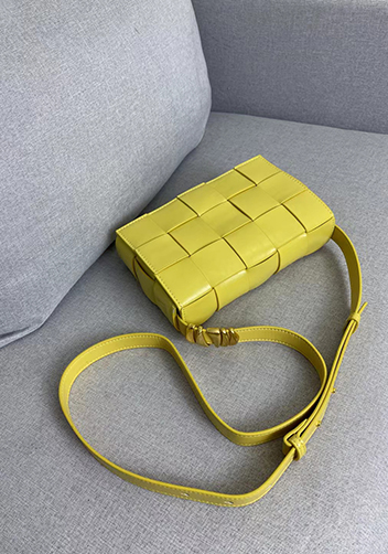 Mia Square Brushed Leather Hardware Shoulder Bag Yellow