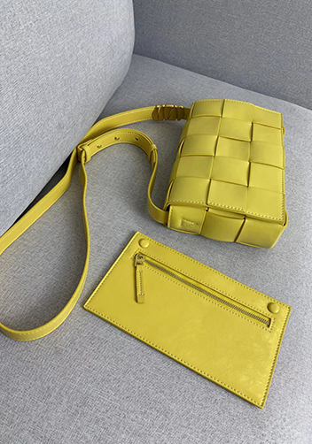 Mia Square Brushed Leather Hardware Shoulder Bag Yellow