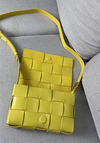 Mia Square Brushed Leather Hardware Shoulder Bag Yellow