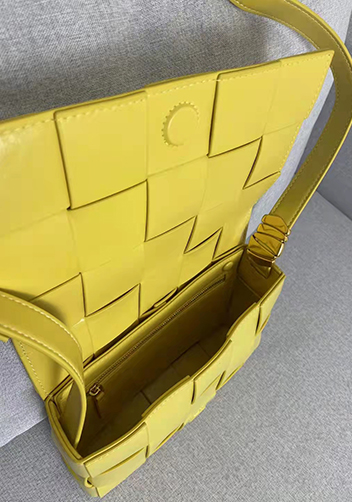 Mia Square Brushed Leather Hardware Shoulder Bag Yellow