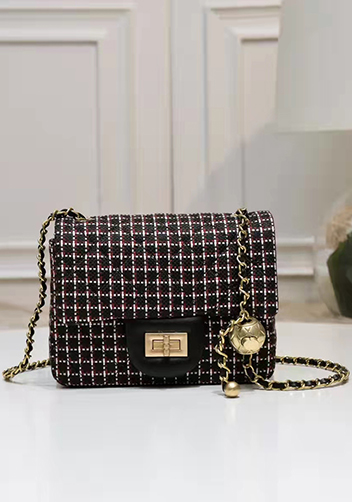 Adele Flap Tweed Mini Bag With Adjusting Ball Black