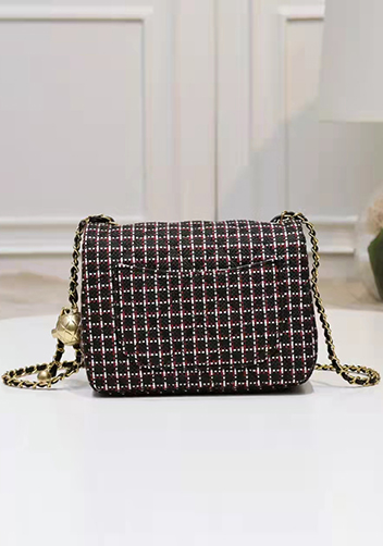 Adele Flap Tweed Mini Bag With Adjusting Ball Black