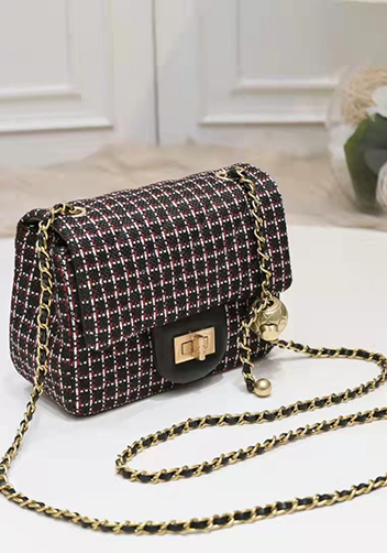 Adele Flap Tweed Mini Bag With Adjusting Ball Black