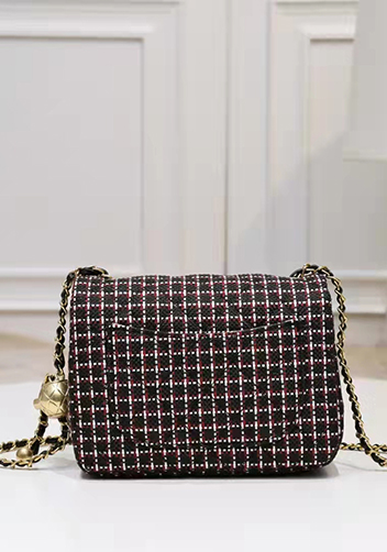 Adele Flap Tweed Mini Bag With Adjusting Ball Black