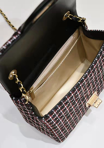 Adele Flap Tweed Mini Bag With Adjusting Ball Black