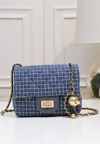 Adele Flap Tweed Mini Bag With Adjusting Ball Blue