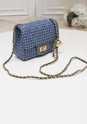 Adele Flap Tweed Mini Bag With Adjusting Ball Blue
