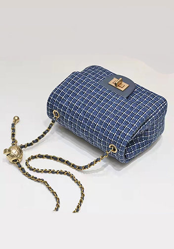 Adele Flap Tweed Mini Bag With Adjusting Ball Blue