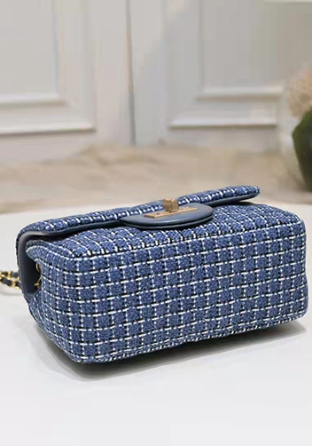 Adele Flap Tweed Mini Bag With Adjusting Ball Blue
