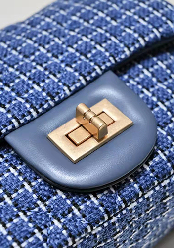 Adele Flap Tweed Mini Bag With Adjusting Ball Blue