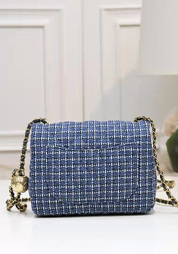 Adele Flap Tweed Mini Bag With Adjusting Ball Blue