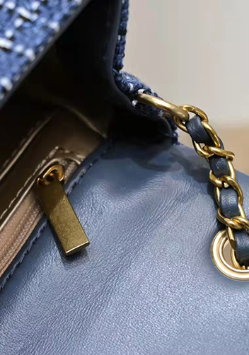 Adele Flap Tweed Mini Bag With Adjusting Ball Blue