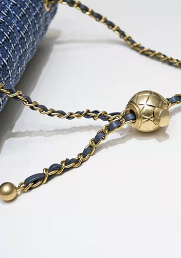 Adele Flap Tweed Mini Bag With Adjusting Ball Blue