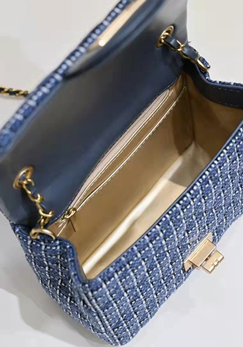 Adele Flap Tweed Mini Bag With Adjusting Ball Blue