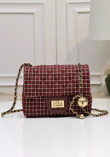 Adele Flap Tweed Mini Bag With Adjusting Ball Burgundy