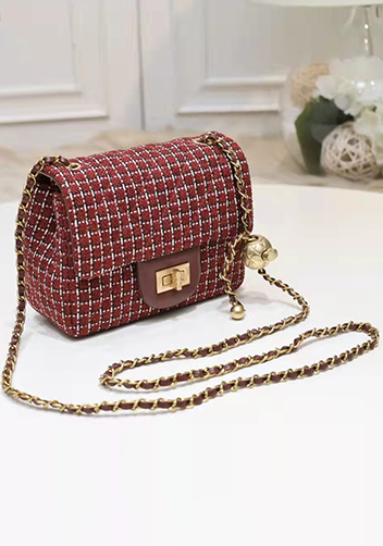 Adele Flap Tweed Mini Bag With Adjusting Ball Burgundy