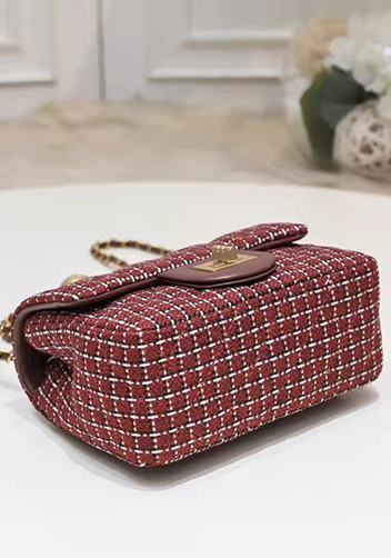 Adele Flap Tweed Mini Bag With Adjusting Ball Burgundy