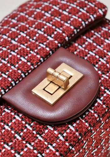 Adele Flap Tweed Mini Bag With Adjusting Ball Burgundy