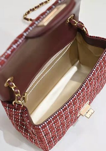 Adele Flap Tweed Mini Bag With Adjusting Ball Burgundy