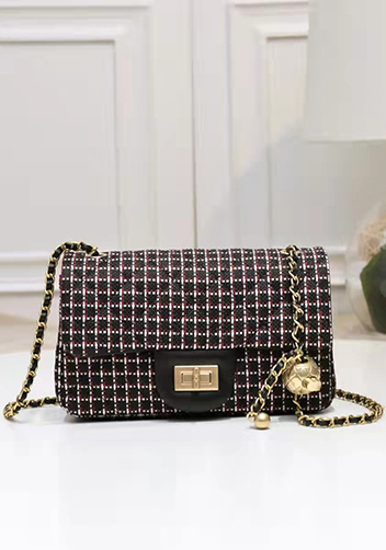 Adele Flap Tweed Long Bag With Adjusting Ball Black